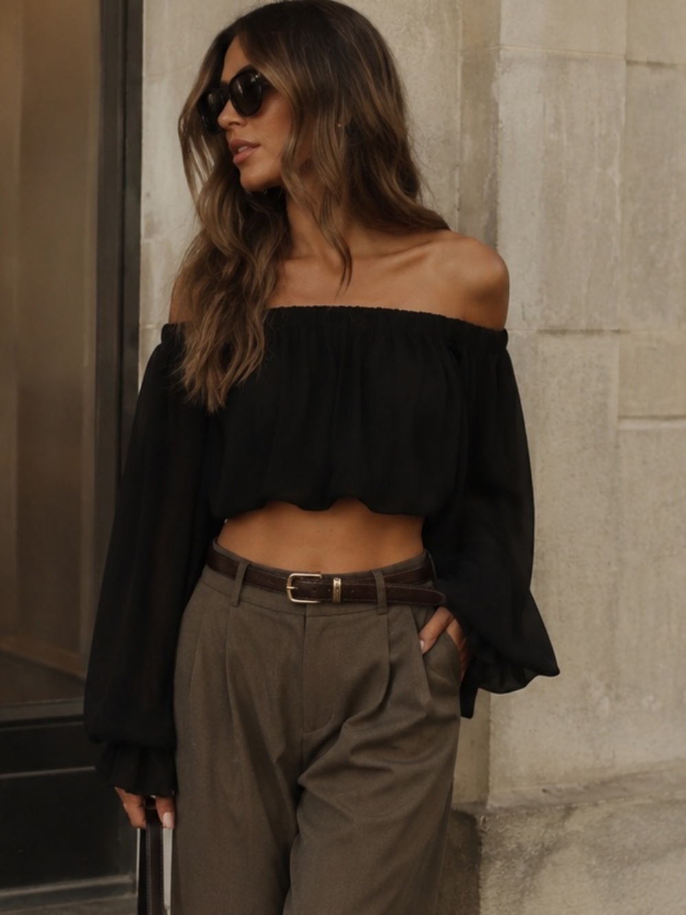 Chrissy Teigen x REVOLVE Wat Phra Top OS Black Off-Shoulder Crop Balloon Sleeve - Picture 10 of 12